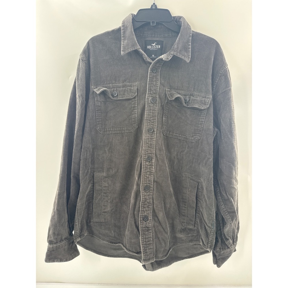 Hollister Mens XL Gray Corduroy Shirt Jacket Long Sleeve Button Up Pockets